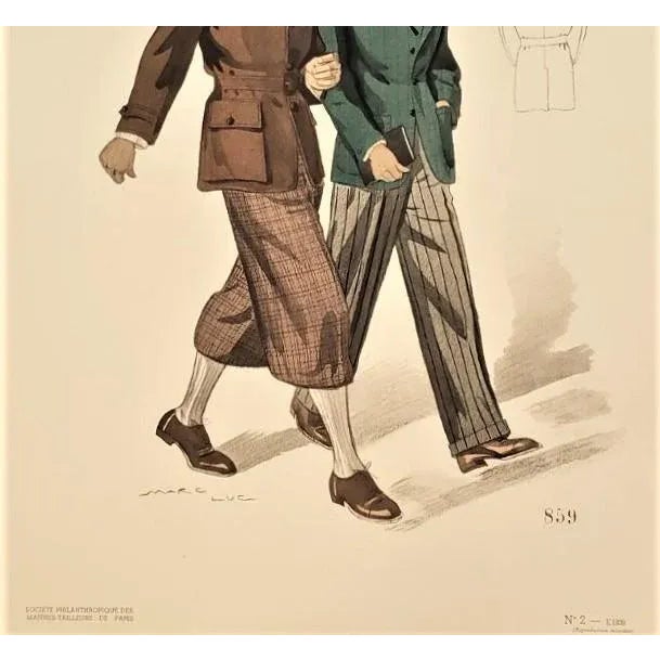1938 French Art Deco Men's Tailoring Fashion Lithograph For Sale - Image 4 of 5