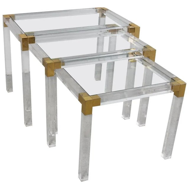 Nest of Brass and Acrylic Glass Tables, 1970s, Set of 3 For Sale - Image 12 of 12