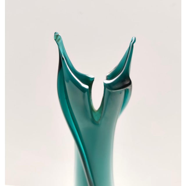 Teal Vintage Teal Encased and Hand-Blown Murano Glass Flower Vase, Italy, 1960s For Sale - Image 8 of 12