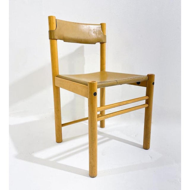 Mid-Century Modern Wood and Leather Chairs, Italy, 1960s, Set of 6 For Sale - Image 4 of 6