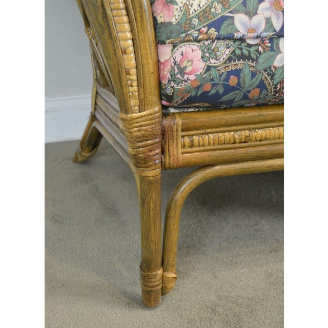 Rattan Curved Back Loveseats With Custom Floral Upholstered Cushions