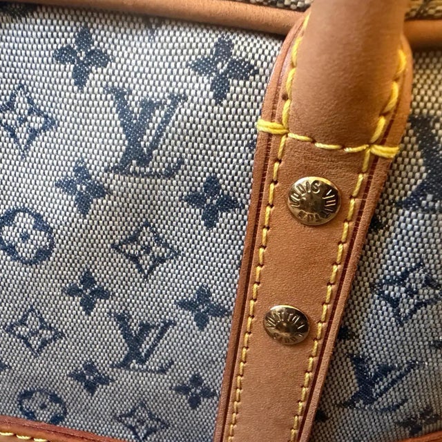 2001 Louis Vuitton Marie Navy Blue Monogram Canvas and Leather Hand Bag For Sale - Image 9 of 18