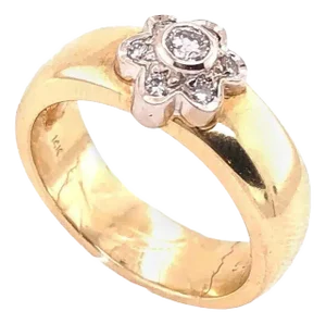 14 Karat Two-Tone Yellow and White Gold With Diamond Flower Ring 0.50 TDW, Size 6