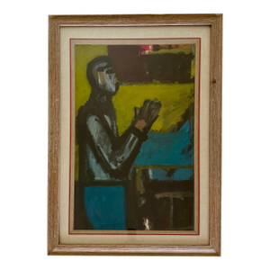 1970s David Rich Acrylic Painting on Paper, Framed