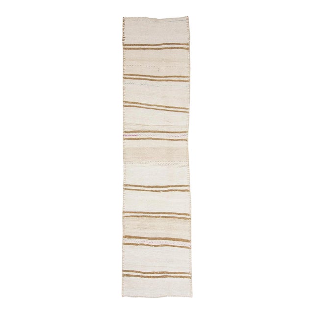 Vintage White & Brown Kilim Rug For Sale