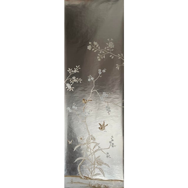 If you love the look of De Gournay wallpaper but not the price, this is for you. Silver Metallic Hand-Painted Peacock Bird...