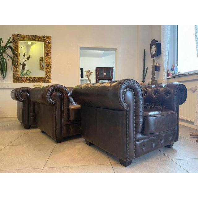 Chesterfield Sofas and Club Chair in Leather, Set of 3 For Sale - Image 13 of 18