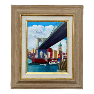 Under the Brooklyn Bridge - Modern Cityscape Painting in Acrylic
