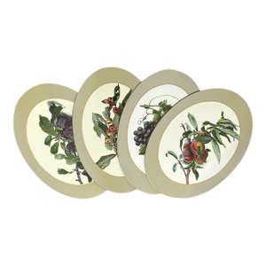 Vintage Pimpernel Horticultural Oval Fruit Placemats Cork Backed. For I Magnin 19x13”. Set of 4