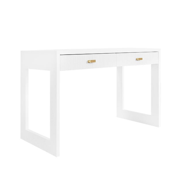 Contemporary Matthew Izzo Home Larkin Flute Matte White Lacquer and Brass Writing Desk For Sale - Image 3 of 9
