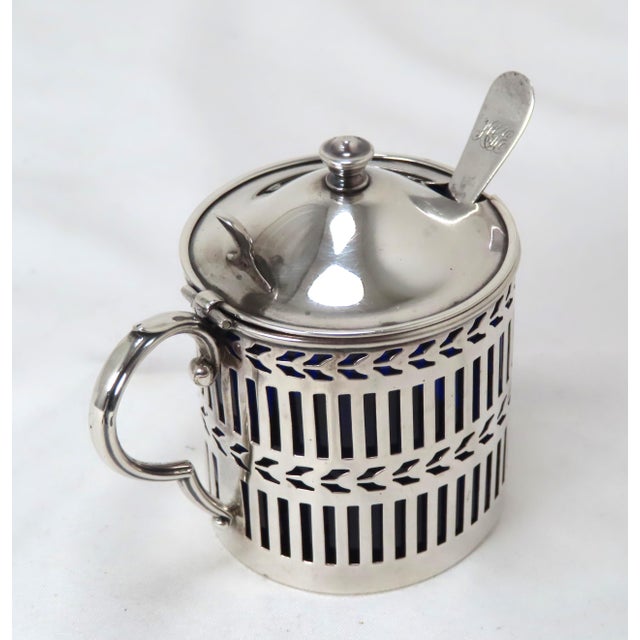 Antique Edwardian Sterling Silver & Cobalt Blue Glass Mustard Pot For Sale - Image 4 of 13