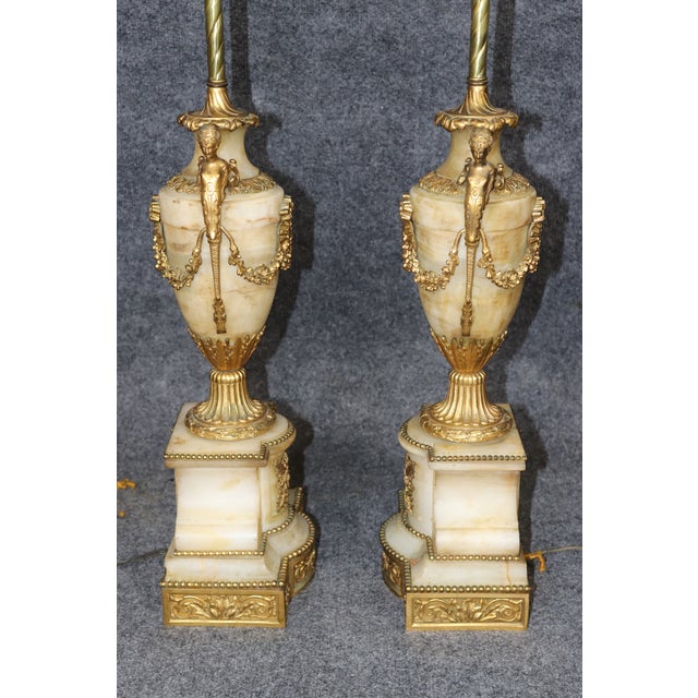 Pair French Louis XVI 19th Century Ormolu Mounted Alabaster Lamps For Sale - Image 11 of 16