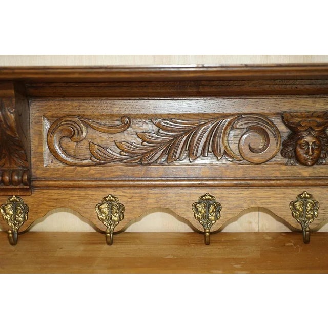 Dutch Heavily Carved Oak Wall Rack with Romantic Hooks For Sale - Image 4 of 12