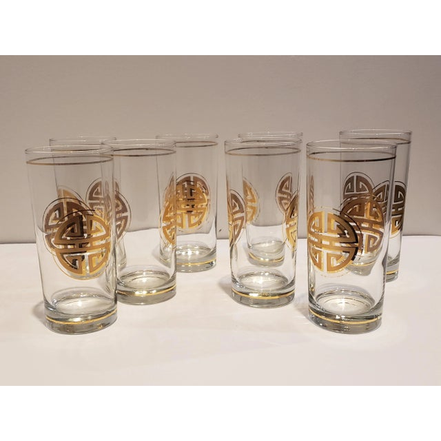 Vintage Set of 8 Culver 22k Shou Symbol Glasses For Sale - Image 11 of 11