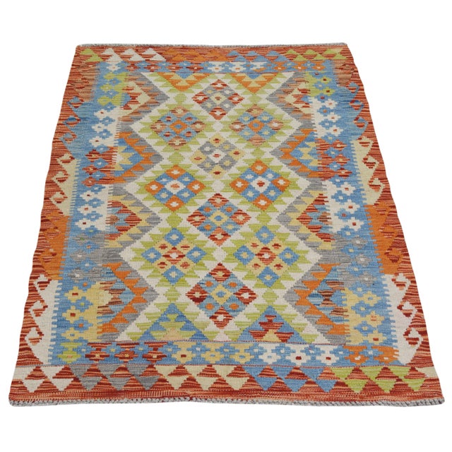 Afghan Maimana hand woven wool flatweave kilim made with organic colors.