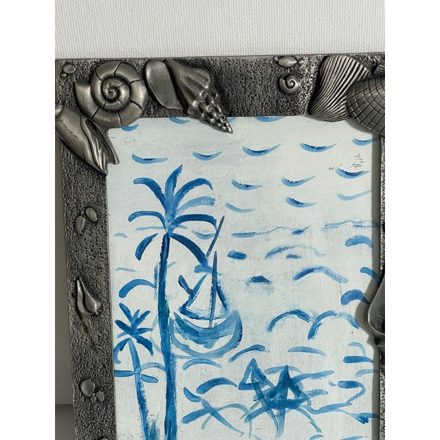 2000 - 2009 Florida Coastsl Seascape by Elia in Metal Sea Shell Frame For Sale - Image 5 of 6