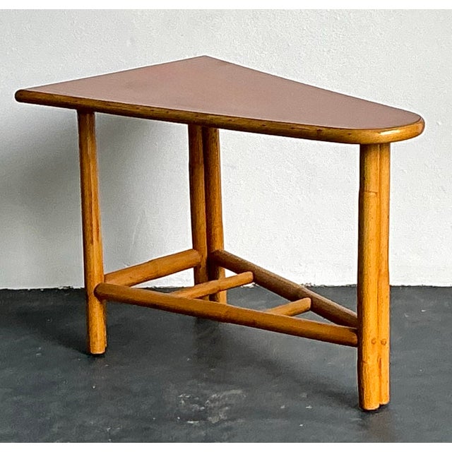 Vintage 1950s Pie Slice Rattan Side Table For Sale - Image 9 of 12