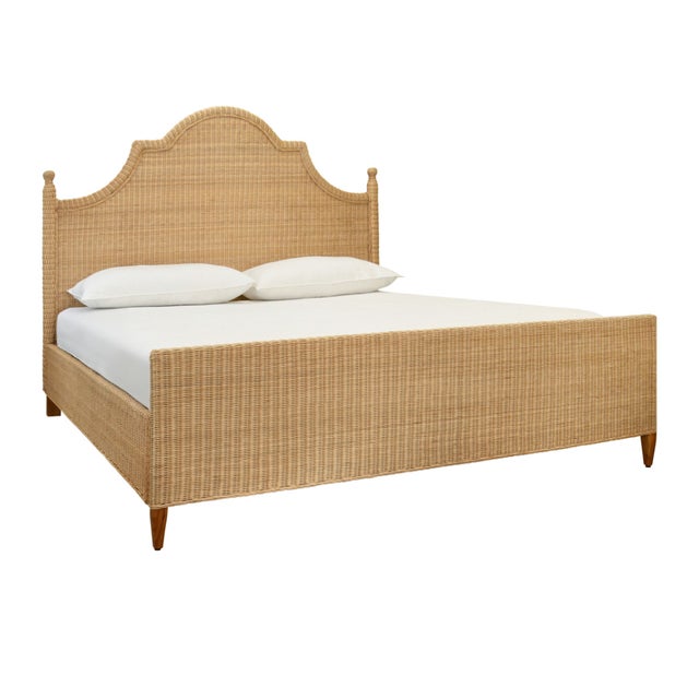 Contemporary Matthew Izzo Home Chamberlain King Arched Headboard, Side Rails, and Footboard in Rattan With Wood Feet For Sale - Image 3 of 8