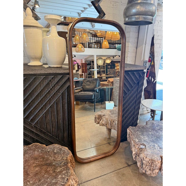 Contemporary Rounded Agra Wood Mirror For Sale - Image 3 of 4