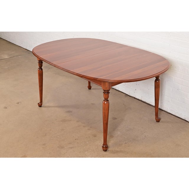 Brown Ethan Allen American Colonial Solid Cherry Wood Extension Dining Table, Newly Refinished For Sale - Image 8 of 15