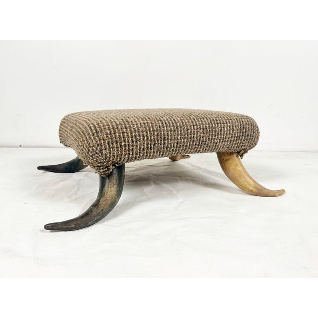 Rustic Vintage Horn Leg Footstool Ottoman For Sale - Image 3 of 4