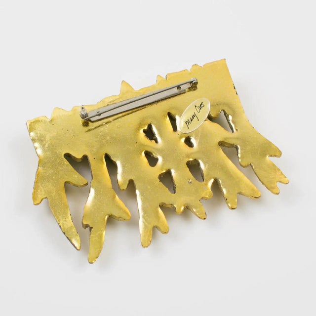 1980s Artist Mary Oros Gilded Cast Resin Brooch with Turquoise Resin Cabochons For Sale - Image 5 of 8