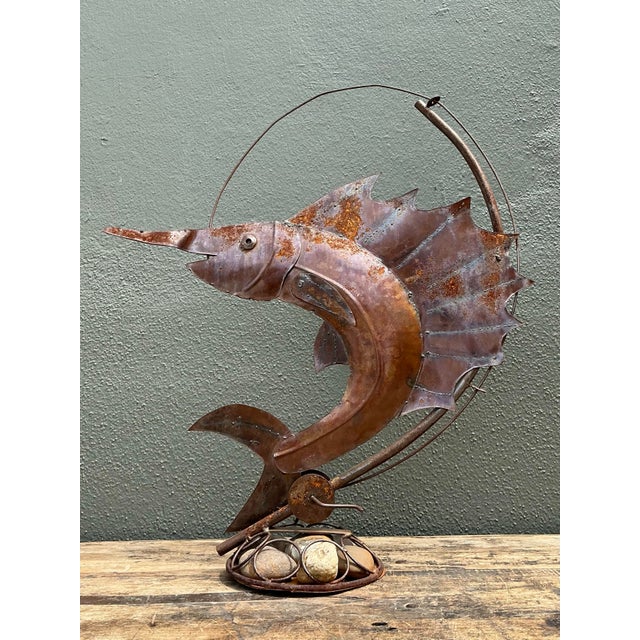 Vintage Distressed Punch Cut Sailfish Statue For Sale - Image 10 of 12