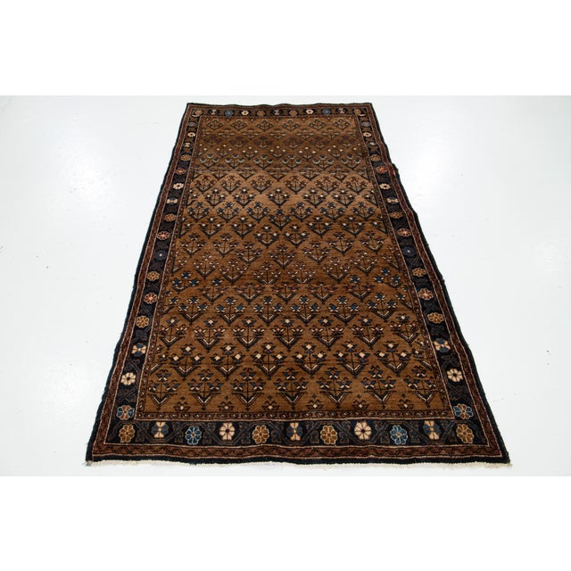 Brown Vintage Bidjar Handcrafted Wool Rug With Allover Design For Sale - Image 4 of 8