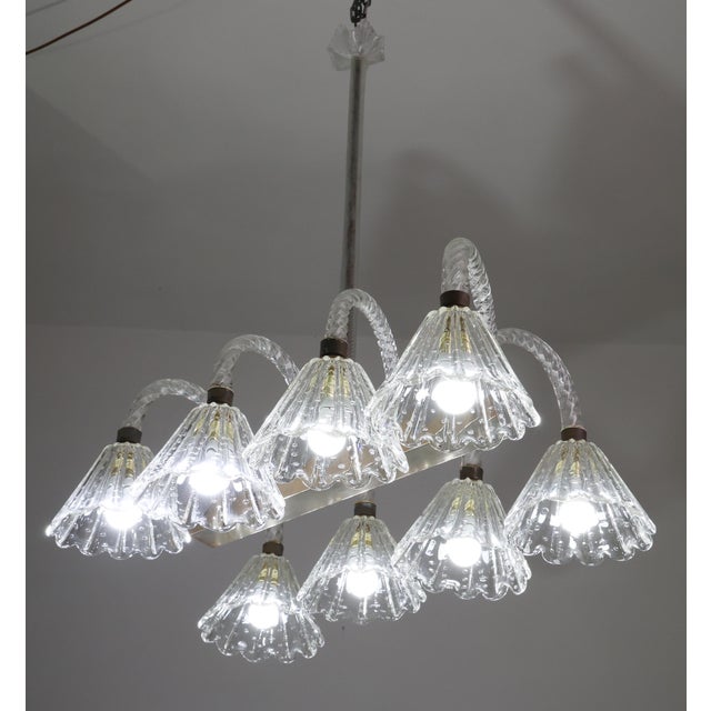 1940s 1940sMuseal 8 Light Art Decò Barovier E Toso Chandelier, Murano "Bubble" Glass For Sale - Image 5 of 14