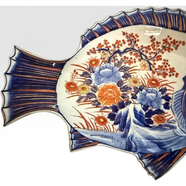 Antique Japanese Meiji Period Imari Porcelain Sea Bream Fish Platter For Sale - Image 9 of 10