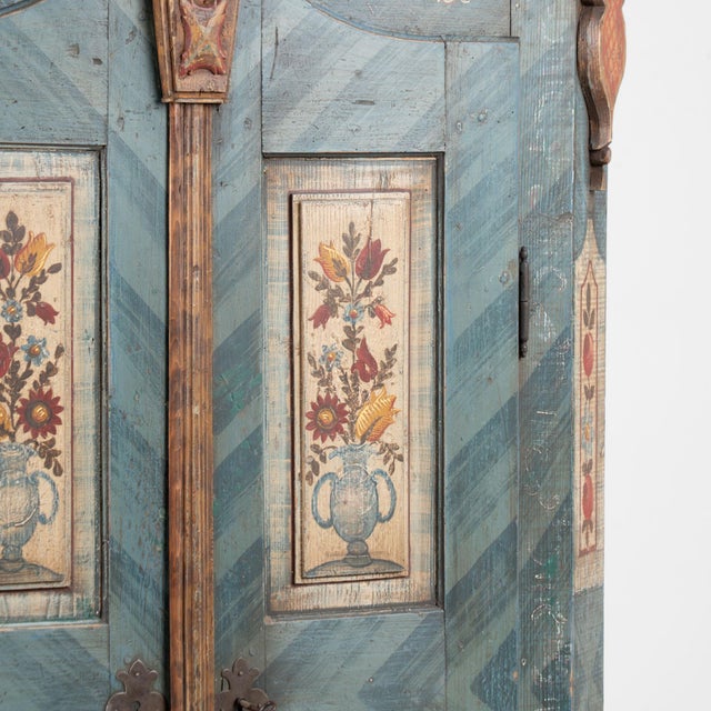 Blue 1831 Hungarian Original Blue Hand-Painted Pine Armoire For Sale - Image 8 of 13