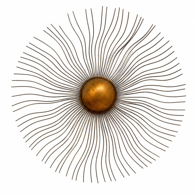 Late 20th Century Vintage 30” Brass-Finish Starburst Sunburst Wall Sculpture For Sale - Image 5 of 9