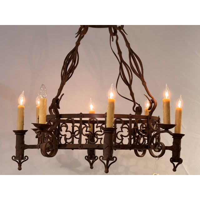 Gothic Large Iron Chandelier With Gothic-Inspired Scrollwork For Sale - Image 3 of 7