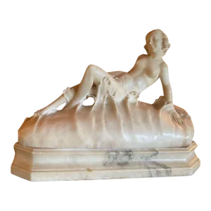 Hand Carved Nude Light Alabaster Glamour Sculpture, Circa 1920