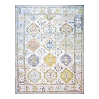 21st Century Turkish Oushak Wool 11x15 Ivory, Yellow, Charcoal & Olive Green Handmade Area Rug #1144082 For Sale