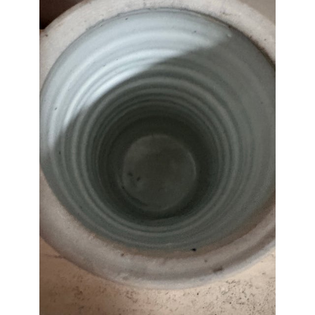 Ceramic Vintage Studio Pottery Lidded Vessel Soft Blue Grey Glaze With Impressed Marks For Sale - Image 7 of 8