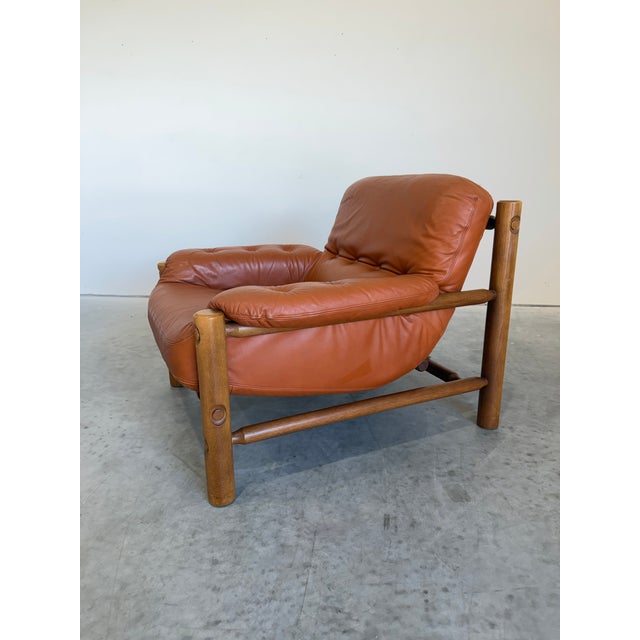 1970s Mid Century Brazilian Sergio Rodriguez Style Cognac Leather Lounge Chair For Sale - Image 5 of 12