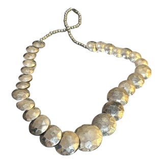 1980s-90s Large Hammered Silver Tone Disc Necklace For Sale