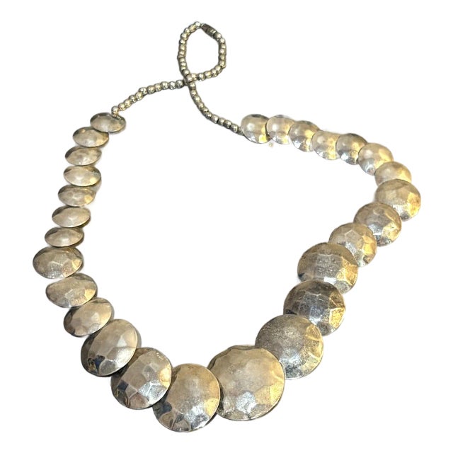 1980s-90s Large Hammered Silver Tone Disc Necklace For Sale