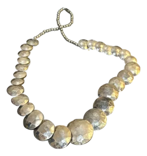 1980s-90s Large Hammered Silver Tone Disc Necklace