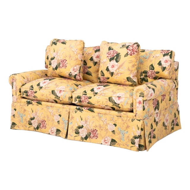 Yellow Floral Pattern Upholstered Sleeper Sofa For Sale