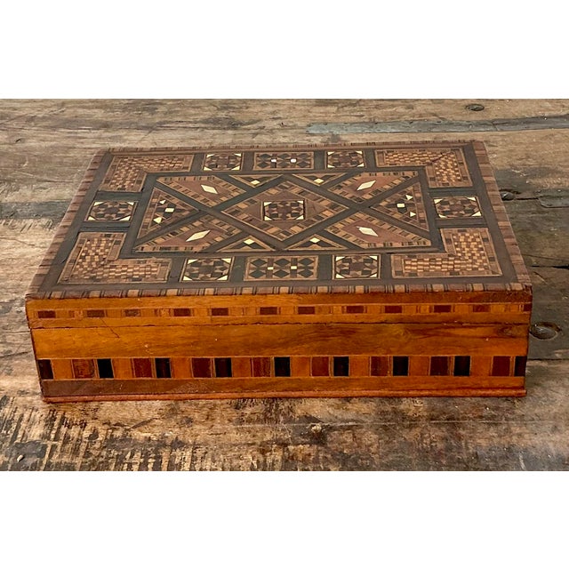 Vintage Moroccan Wood Inlay Box For Sale - Image 4 of 12