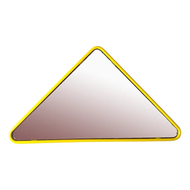 Vintage Italian Triangular Wall Mirror with Yellow Painted Metal Frame by CMP-Padova, 1980s For Sale