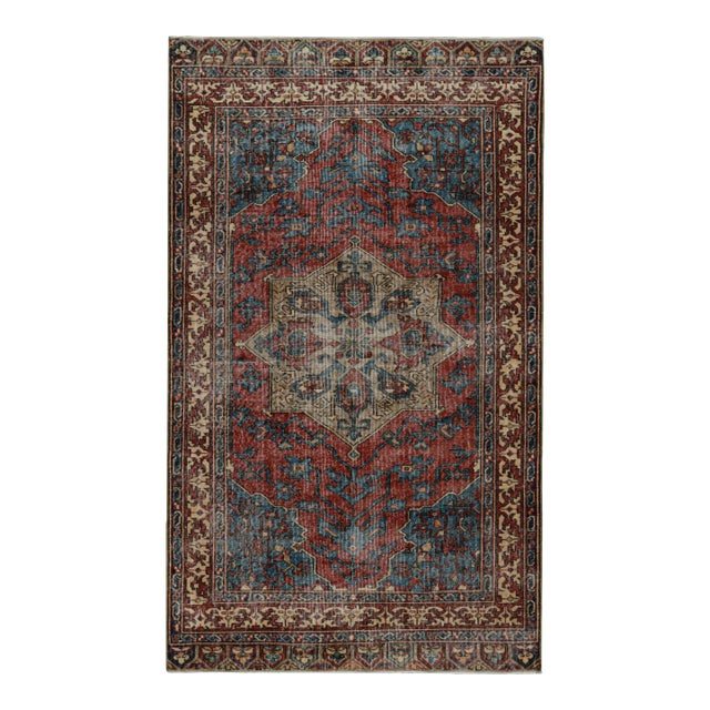 1960s Vintage Zeki Müren Rug in Red & Blue Geometric Patterns For Sale