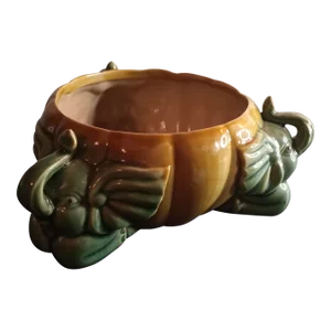 Vintage Majolica Green Glazed Baby Elephant Planter