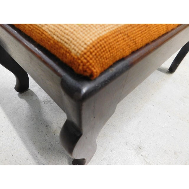 Folk Art 1960s Mid Century Stool With Hand Made Folk Art Needlepoint For Sale - Image 3 of 8