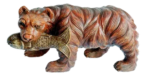 Large Black Forest Bear with Fish, 1970s, Solid Wood