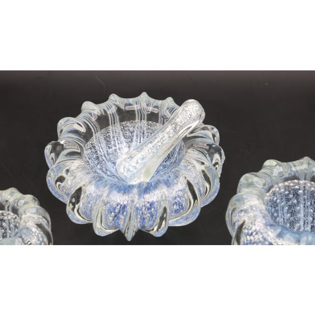 1960s Set of 3 Blue Ercole Barovier "Bullicante" Murano Glass Vase for Barovier & Toso For Sale - Image 5 of 13