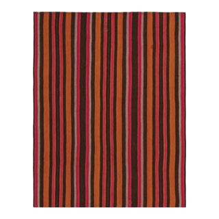1950s Vintage Persian Kilim With Orange, Brown and Pink Stripes by Rug & Kilim - 5'6''x7' For Sale