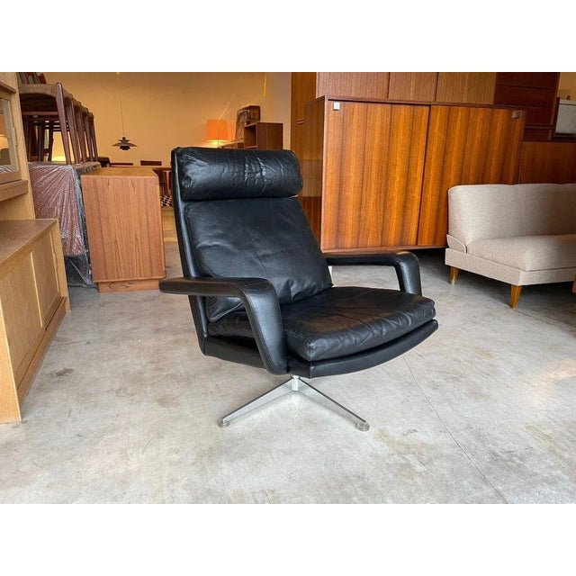 Vintage Leather & Teak Lounge Armchair by Hans Kaufeld, 1970s For Sale - Image 3 of 11